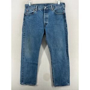 LEVIS Jeans Mens 34X30 501 Denim Red Tab Button Fly 5-Pocket Cotton Wash Blue